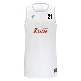 MACRON Plutonium Einzeltrikot weiß mit Sieglarer TV Basketball-Logo und Wunschnummer auf der Brust und Wunschname auf dem Rücken