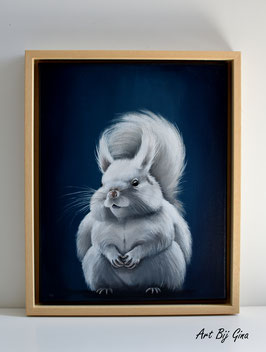 Fluffy witte eekhoorn geschilderd op doek