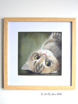 Kitten wil spelen.... Acrylverf op canvas ingelijst in een mooie lijst