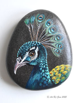 Portret van een pauw. hand geschilderd op steen