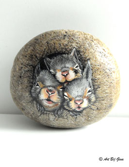 De 3 musketiers....Schattige eekhoorntjes geschilderd op een grote steen