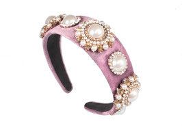 Haarreif "Champagne Problems" - Glamour Perlen Design aus Samt in Rosa