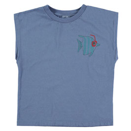 T-shirt ohne Ärmel in Blau Fisch mit Schnorchel von Lötiekids