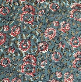 Indian Cotton Hand Block Blooming Blue Jaal