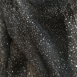 Tüll schwarz mit silber Glitterpartikeln (feinmaschig)