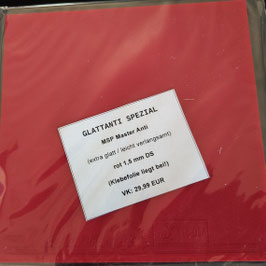 DER-MATERIALSPEZIALIST Master Anti SPEZIAL (extra glatt / leicht verlangsamt) rot 1,5 mm DS - nur 1 x vorhanden!