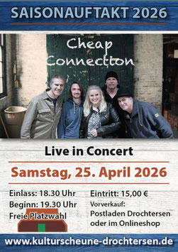 Saisonaufkt mit Cheap Connection      Samstag, 25. April 2026, 19.30 Uhr