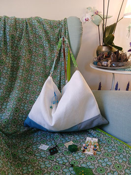 Folder bag linone bianco con dettagli verde azzurro