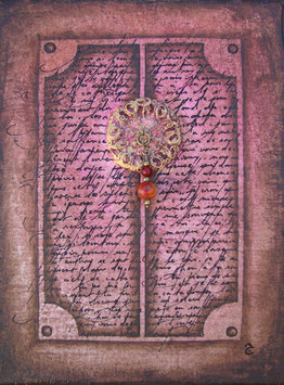 Tableau Calligraphie -  Tableau rose aux perles rouges - La porte du Diwan