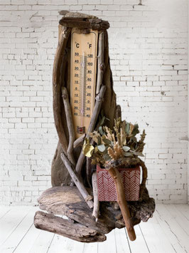 Thermomètre en bois flotté et bouquet de fleurs séchées pour la Fête des Mères