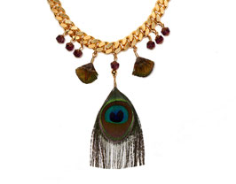 Blue Peacock Collier in Bordeaux/ Gold