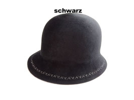 Hut und Robe Cloche mit Stickerei 100% Haar. Scharz