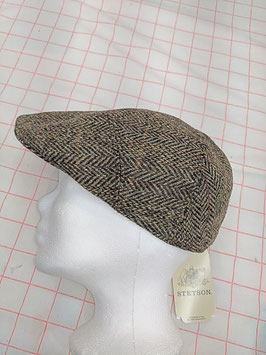 Stetson Flatcap Fischgrat braun Tweed 100% Wolle, Futter 100% Baumwolle