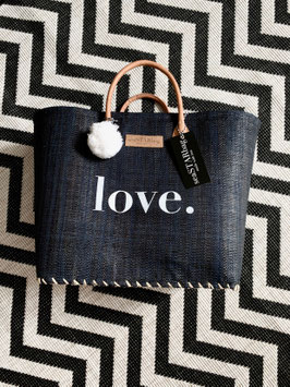 BUNTE BAG BIG/SMALL BLACK mit LOVE und Bommel in WHITE