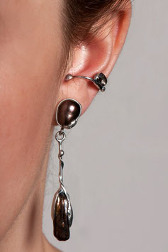Ohrring mit Anhänger ohne Ohrloch Silber - dunkle Perle 922S