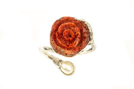 Fingerring mit Schaumkorallen-Rose und Süßwasserperle, 503S