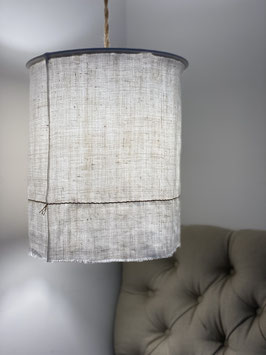 Abat-jour drap ancien en lin avec ligne horizontale brune