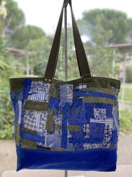 Sac cabas kaki et bleu
