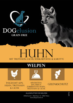 Trockenfutter: DOGclusion GRAIN FREE - HUHN mit Truthahn & Lachs WELPEN (12 kg)