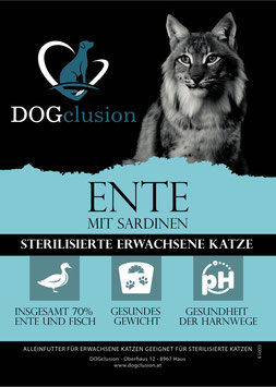 Trockenfutter: DOGclusion KATZE - Ente mit Sardinen (1,5 kg)