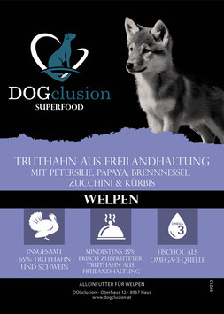 Trockenfutter: DOGclusion SUPERFOOD - Truthahn aus Freilandhaltung WELPEN (12 kg)