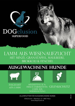 Trockenfutter: DOGclusion SUPERFOOD - Lamm aus Wiesenaufzucht (12 kg)
