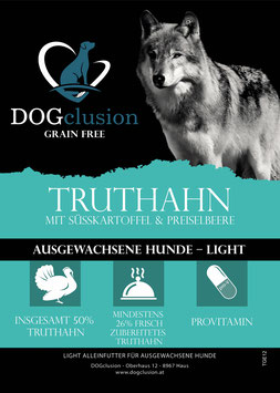 Trockenfutter: DOGclusion GRAIN FREE - Truthahn LIGHT (12 kg)