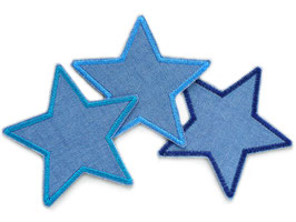 3 Stern Jeansflicken Blau Petrol, 8cm