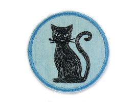 Katze schwarz Jeansflicken, 5,5 cm