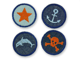 4 maritime Mini Jeansflicken, 4 cm