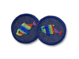 2 Mini Jeansflicken Regenbogen-Fisch, 4 cm