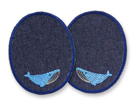 2 Jeansflicken Wal, 8 x 10 cm