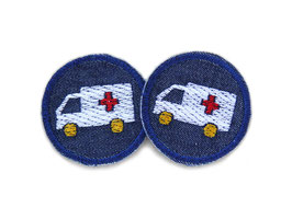 2 Jeansflicken Krankenwagen mini, 4 cm