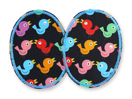 2 Knieflicken bunte Vögelchen, 6 x 8 cm