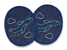 2 Knieflicken Flugzeug Jeansflicken, 8 x 10 cm