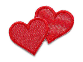 2 Herz Jeansflicken rot, 5,5 x 5 cm