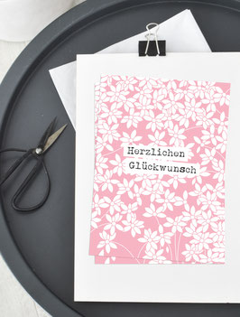 Herzlichen Glückwunsch |  Blütenranken auf Zartrosa | Postkarte