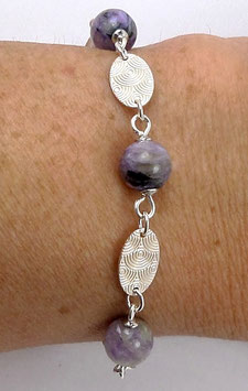 Bracelet précieux en argent et Charoïte, pierre de gemme violette