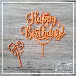 Caketopper (3D-Druck) "Happy Birthday & Schleife" SET
