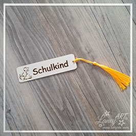 Lesezeichen Holz "Hund & Katze Schulkind"