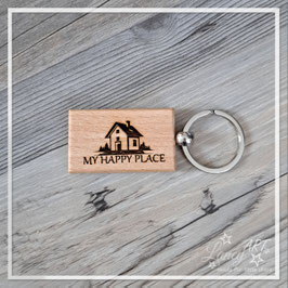 Schlüsselanhänger helles Holz "Haus & My Happy Place"