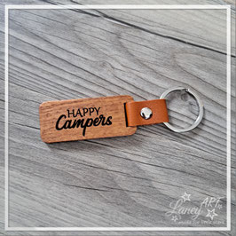 Schlüsselanhänger Holz & Lederdesign "Happy Campers"