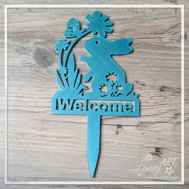 Pflanzstecker (3D-Druck) "WELCOME - Osterhase mit Blumen"