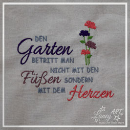 Baumwollbeutel (groß) "Spruch Garten - Füßen - Herzen"