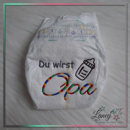 Bestickte Windel - "Opa & Babyflasche" (Wunschfarbe)