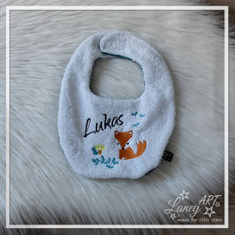 Baby-Lätzchen "Name & Fuchs" (Frottee & Jersey) Beispiel: Lukas