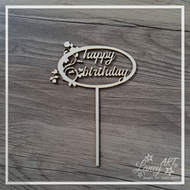 Caketopper Holz "Happy Birthday" - Flowers