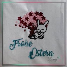 Geschirrtuch "Frohe Ostern" Design: Hase & Blütenbaum