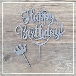 Caketopper (3D-Druck) "Happy Birthday & Krone" SET