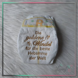 Bestickte Windel - "Hebamme..." - Design: Schnörkel